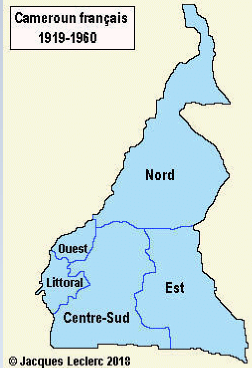 Map of La République du Cameroun as of 1960 and for all time thereafter.